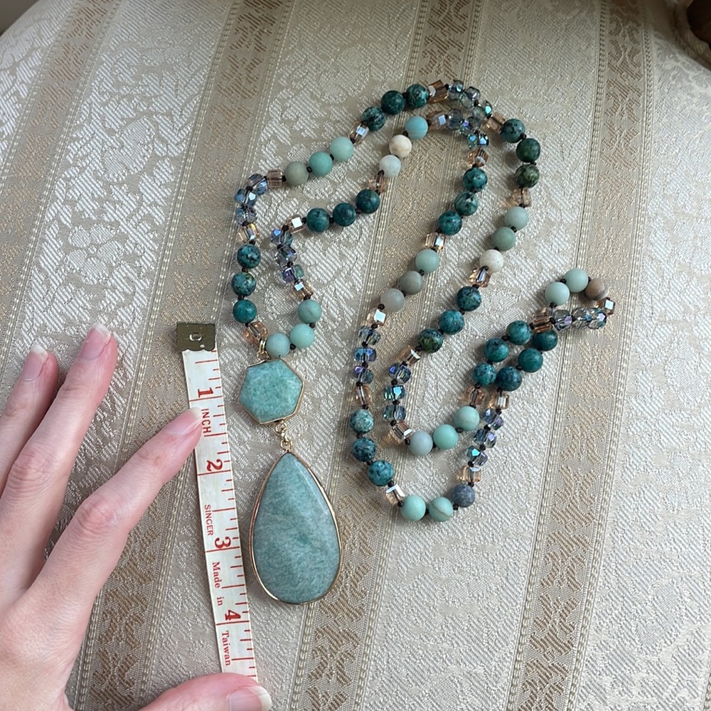 Amazonite gemstone necklace beaded pendant - Picture 7 of 17